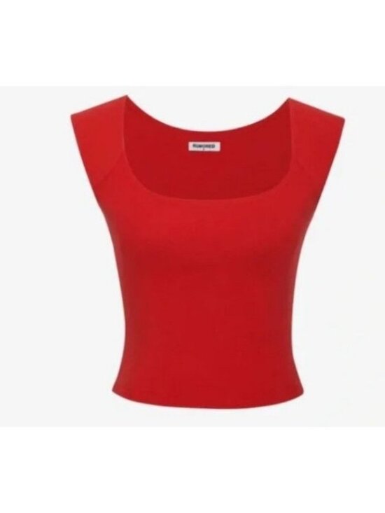Rumored Tops - Rumored Be Mine Top Womens L Rose Red Square Neck Sleeveless Tank